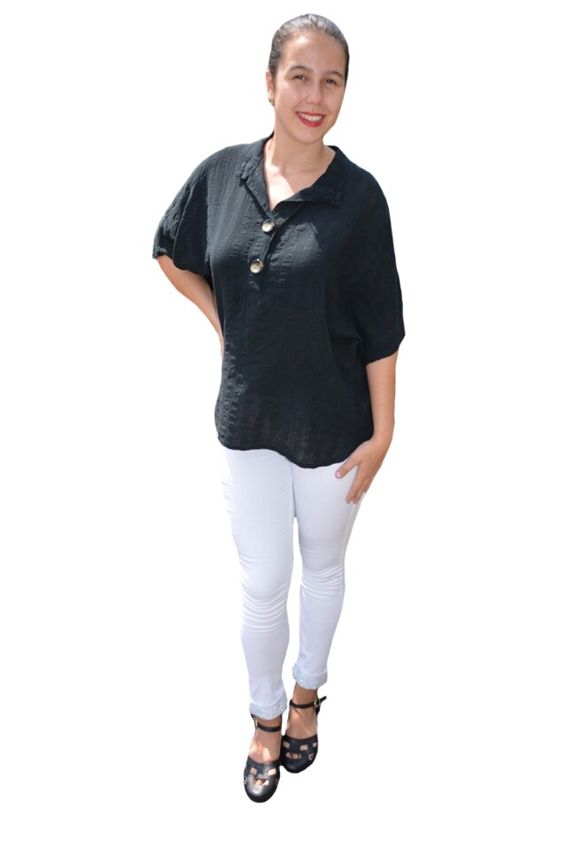 Bluza dama lejera Adeline accesorizata cu nasture ,D&J Exclussive, Negru