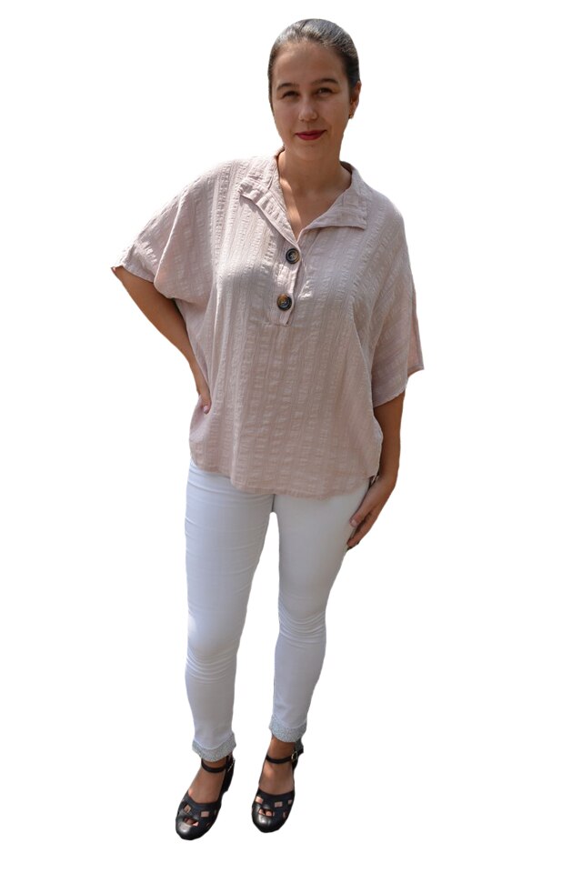 Bluza dama lejera Adeline accesorizata cu nasture ,D&J Exclussive, pudra