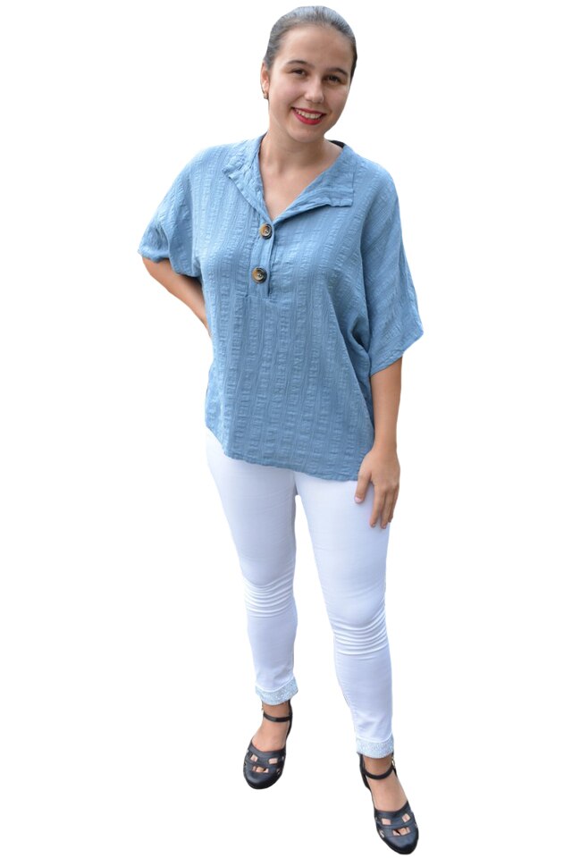 Bluza dama lejera Adeline accesorizata cu nasture ,D&J Exclussive, Albastru deschis