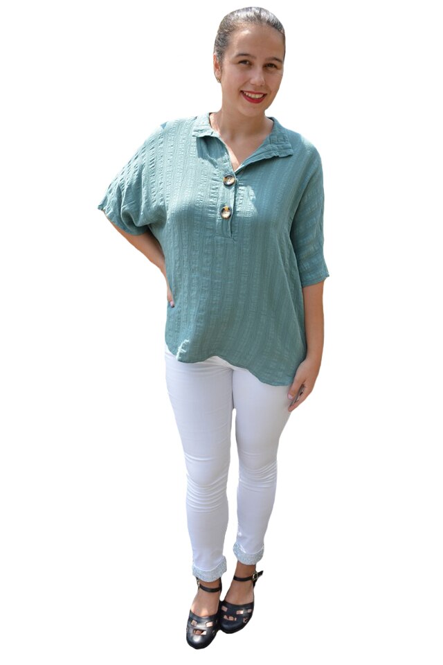 Bluza dama lejera Adeline accesorizata cu nasture ,D&J Exclussive, Verde