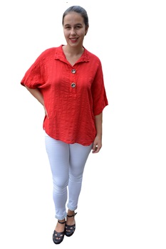 Bluza dama lejera Adeline accesorizata cu nasture ,D&J Exclussive, Rosu Bluza dama lejera Adeline accesorizata cu nasture ,D&J Exclussive, Rosu