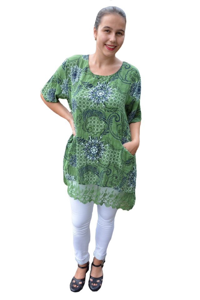 Bluza dama Inna cu imprimeu si insertii de dantela ,D&J Exclussive, Verde