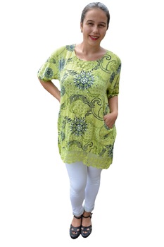 Bluza dama Inna cu imprimeu si insertii de dantela ,D&J Exclussive, Verde deschis Bluza dama Inna cu imprimeu si insertii de dantela ,D&J Exclussive, Verde deschis