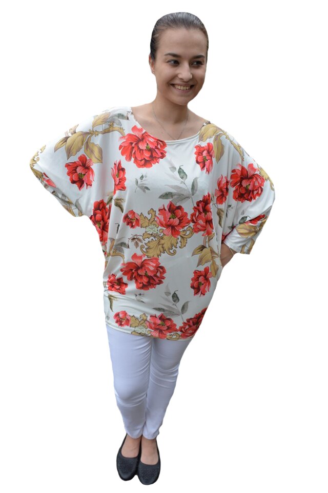 Bluza lejera Emilia cu imprimeu floral rose, D&J Exclussive, Alb