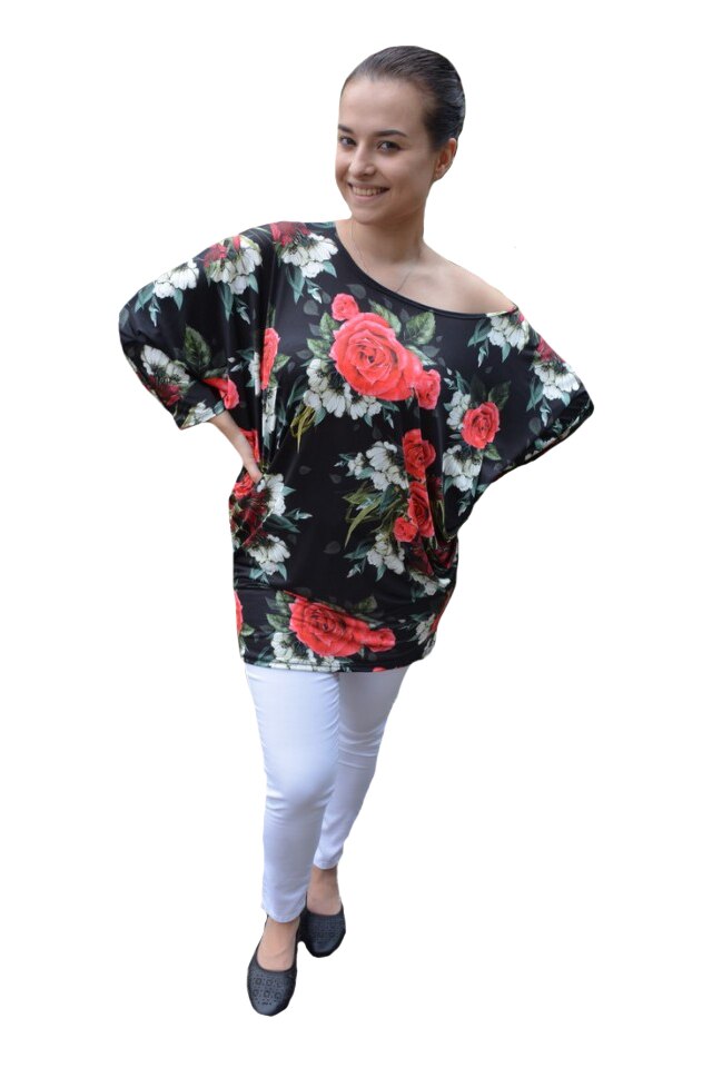 Bluza lejera Emilia cu imprimeu floral, D&J Exclussive, Negru