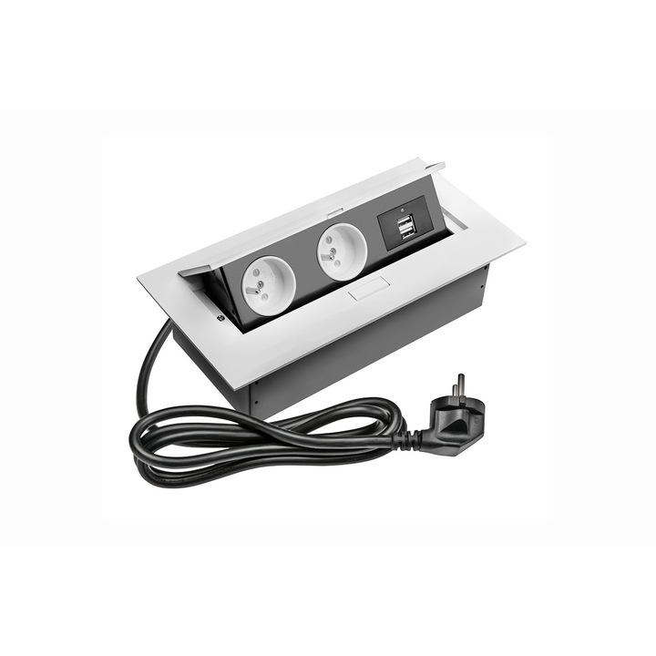 Sistem de Prize SOFT, 3xSchuko + 2xUSB 2.1A, 220-240V AC, 50/60 Hz, IP20, cablu de 1.5 m, aluminiu