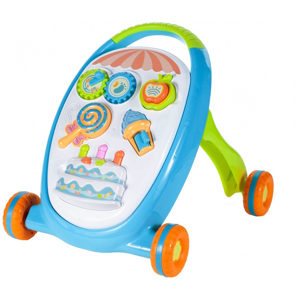 Antemergator cu Jucarii Detasabile cu Lumini si Sunete, Zornaitori, Bile, Spatiu Depozitare Bile, 40 cm Inaltime, Albastru