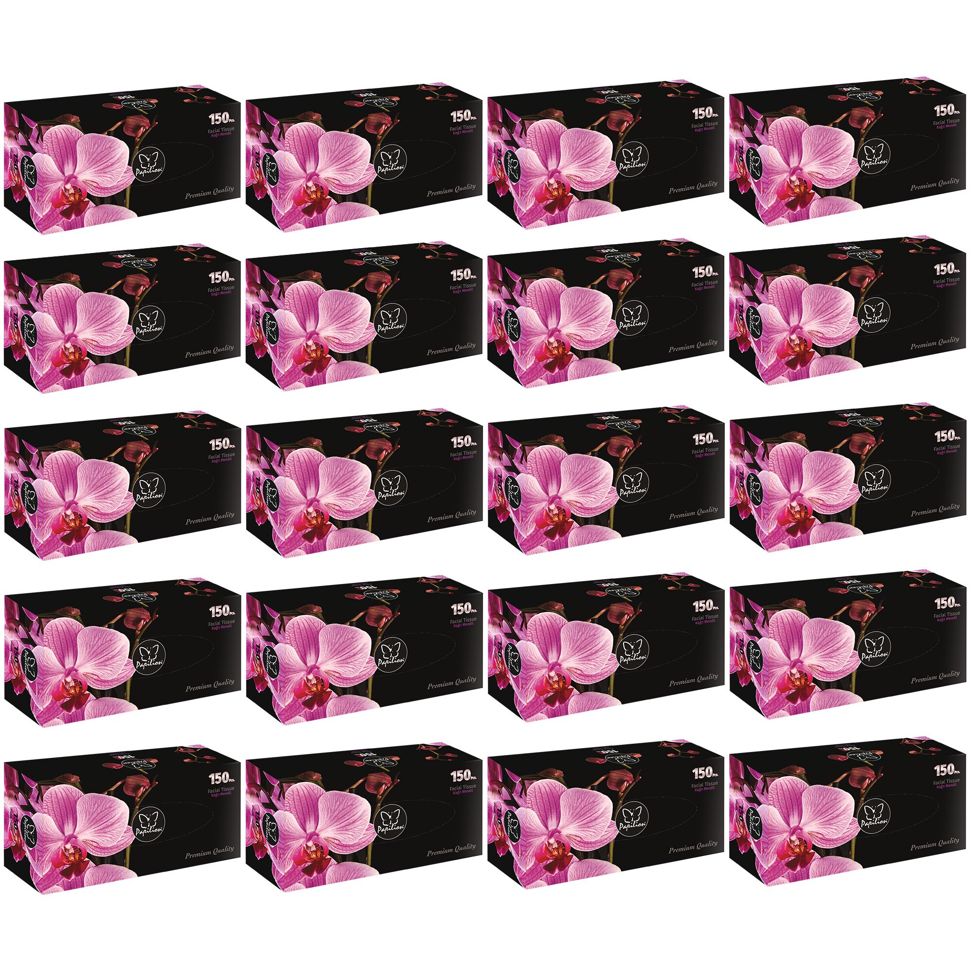 Servetele faciale Papilion Premium cutie, 2 straturi, 20 cutii x 150, 3000 foi