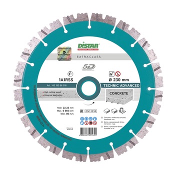 Disc diamantat DISTAR 1A1RSS Technic advanced 230mm/beton, caramida Disc diamantat DISTAR 1A1RSS Technic advanced 230mm/beton, caramida