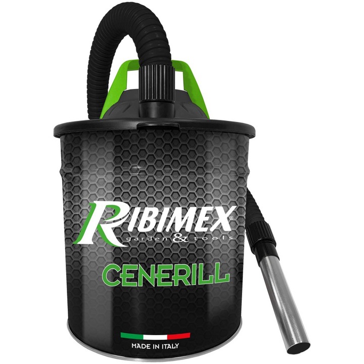 Aspirator pentru cenusa Ribimex Cenerill, putere 1000 W, rezervor metalic 18 L, furtun 1.1 m, filtru HEPA, aspirare cenusa rece