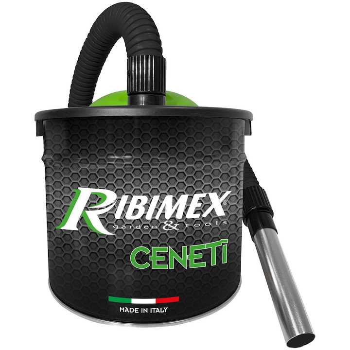 Aspirator pentru cenusa Ribimex Ceneti,putere 800 W, rezervor metalic 15 L, filtru HEPA, furtun metalic 0.85 m, aspirare cenusa rece