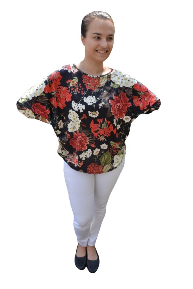 Bluza lejera Emilia cu imprimeu floral, rose si coacaze, D&J Exclussive, Negru