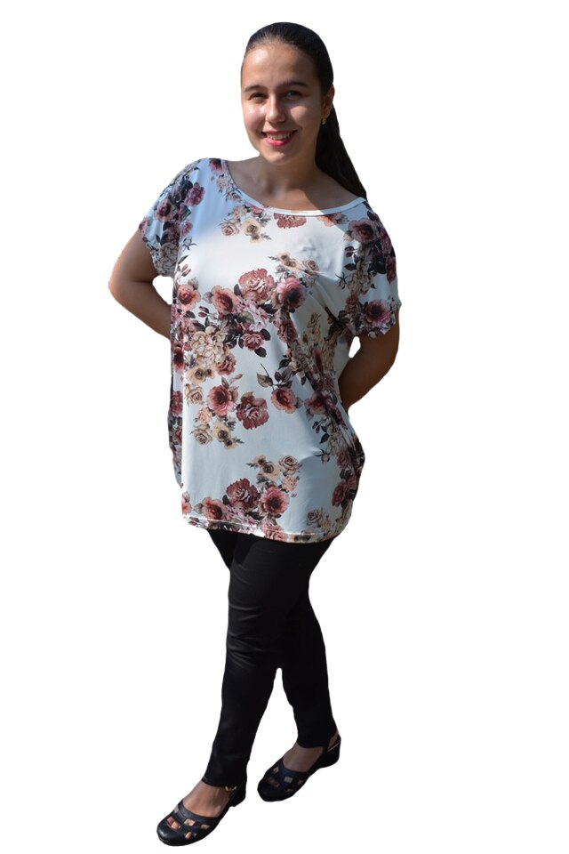 Bluza Lucia, cu imprimeu flower si motive mini-rose, D&J Exclussive, Alb