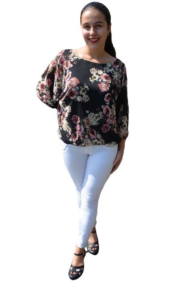 Bluza vaporoasa Melinda, cu imprimeu vintage tip baroc, D&J Exclussive, Negru
