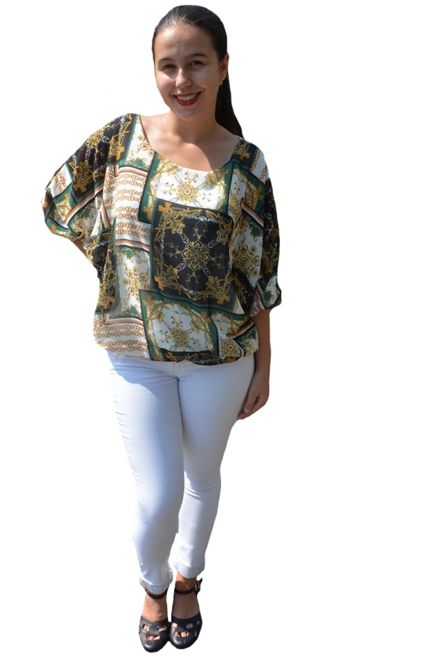 Bluza vaporoasa Melinda, cu imprimeu vintage tip baroc, D&J Exclussive, Alb