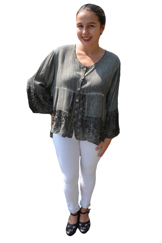 Bluza lejera Carina, cu insertii din dantela, D&J Exclussive, Gri