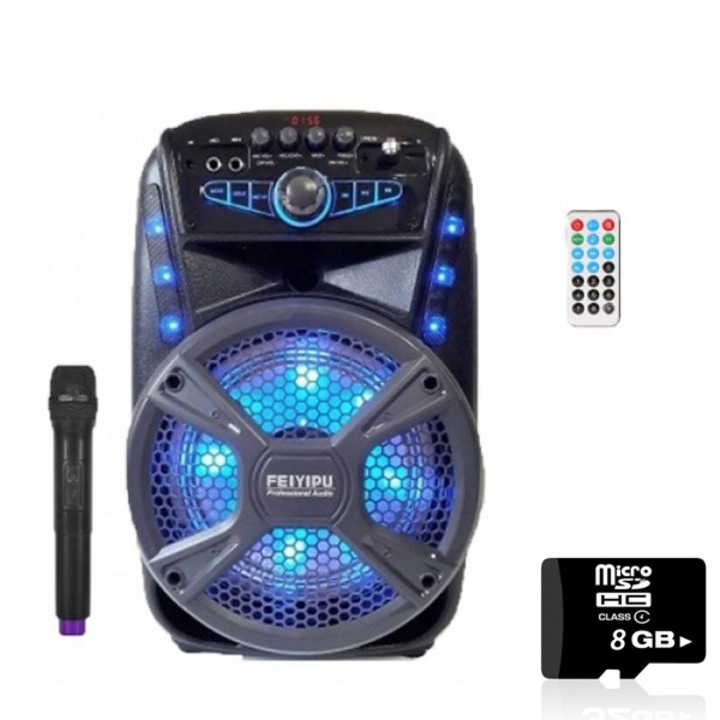 Boxa karaoke portabila, FEYIPU, FM / MP3 / card SD / Bluetooth si microfon wireless, Negru