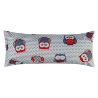 Perna cervicala dreptunghiulara, 50*20 cm, Bumbac satinat, Alba cu bufnite