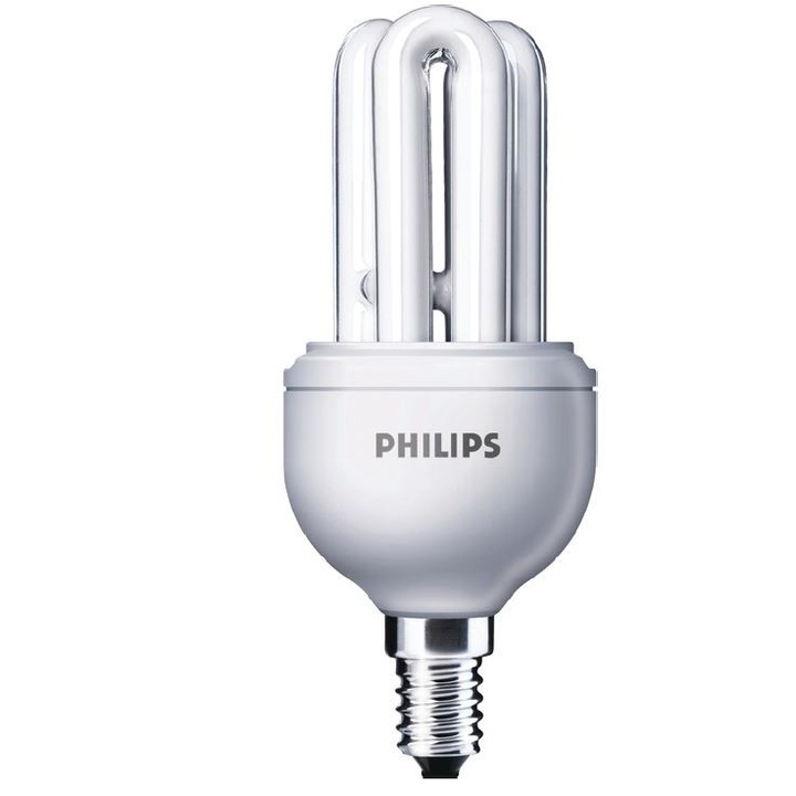 Bec economic, Philips, Genie, forma stick, E14, 5W, 10000 de ore, lumina rece