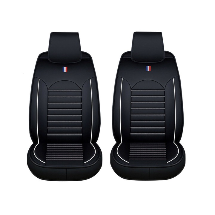 Комфортна, висококачествена Калъф/тапицерия за предни седалки Flexzon, Черно с бели линии