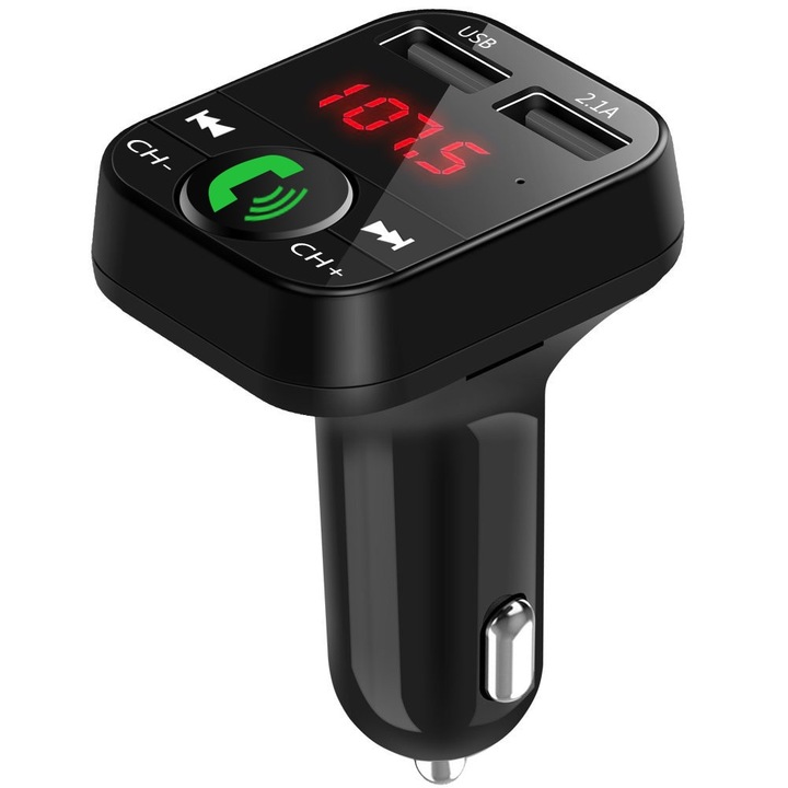 FM modulátor, MP3 lejátszó, bluetooth telefon csatlakozás, kihangosító, micro SD kártya támogatás, USB támogatás, USB töltő, gyors USB töltő, digitális kijelző, feszültség figyelés