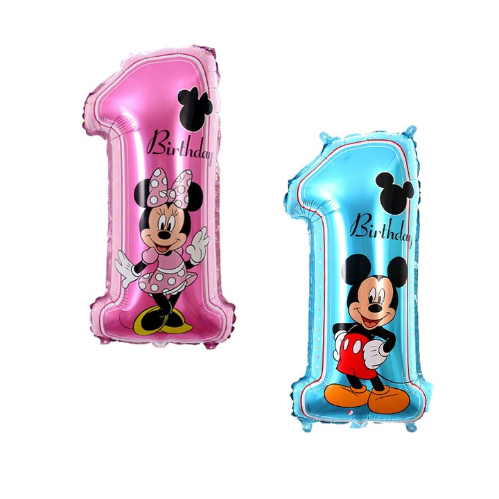 Комплект фолиеви балони Pink Minnie Mouse and Mickey Mouse, цифра 1, 70 x 35 CM