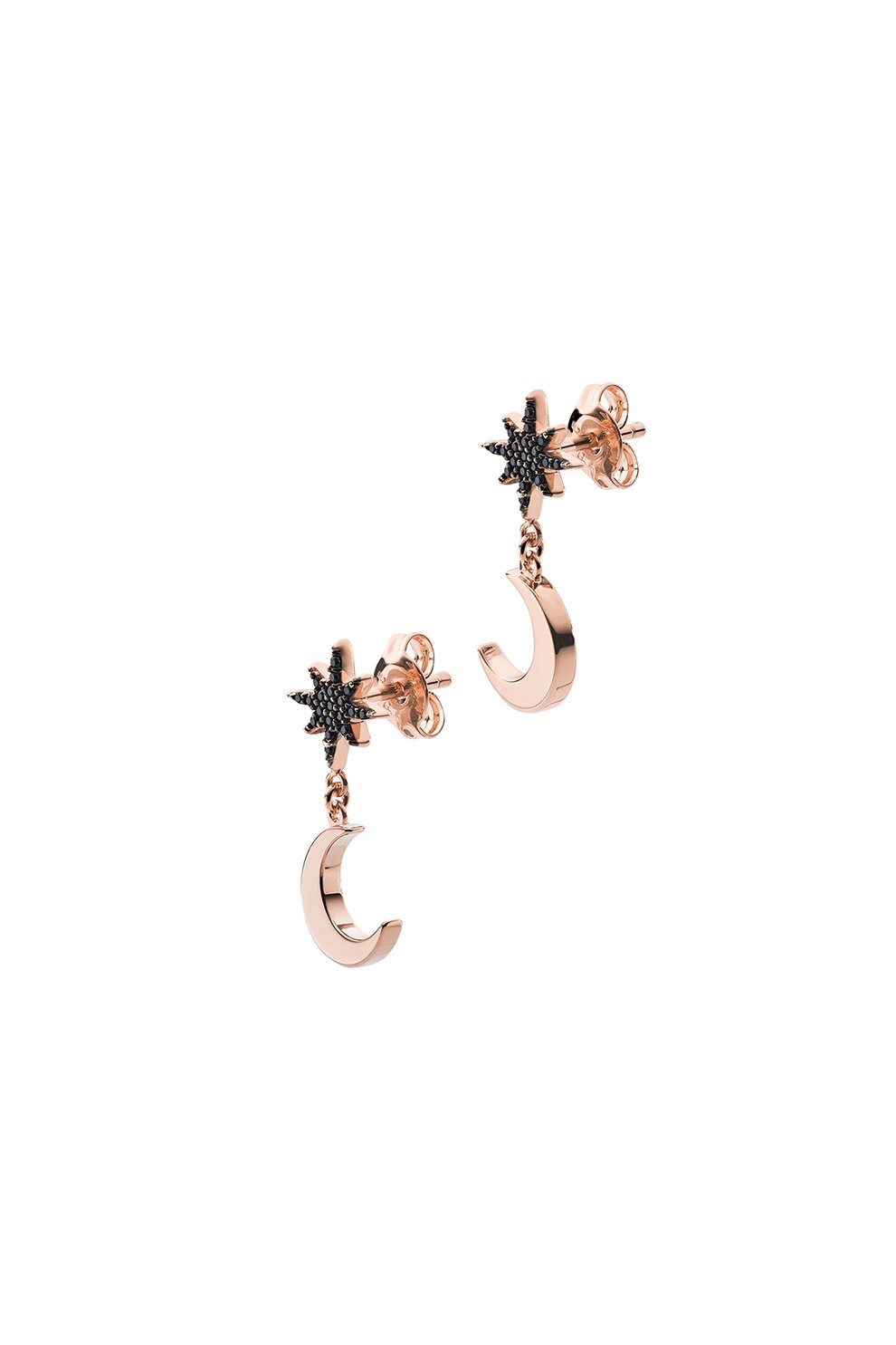 Emporio Armani, Cercei drop in forma de semiluna, cu zirconia, Auriu rose