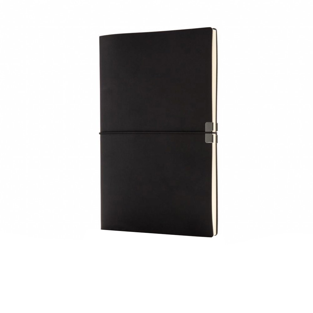 Agenda A5 deluxe cu coperta moale flexibila, Swiss Peak by AleXer, JU031, poliuretan, negru, breloc inclus din piele ecologica