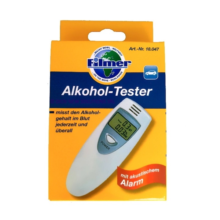 Aparat Etilotest pentru Masurat Alcoolemia Filmer, Alcool Test cu Afisaj Digital de Buzunar, Semiprofesional, Alb