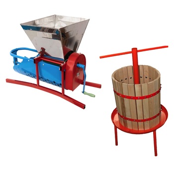 Set Zdrobitor Struguri cu Desciorchinator, 500kg/Ora, 30L, Micul Fermier + Teasc 35L Lemn, Rosu Set Zdrobitor Struguri cu Desciorchinator, 500kg/Ora, 30L, Micul Fermier + Teasc 35L Lemn, Rosu