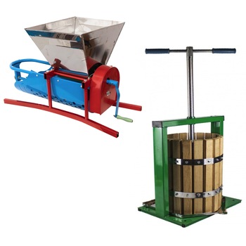 Set Zdrobitor Struguri cu Desciorchinator, 500kg/Ora, 30L, Micul Fermier + Teasc Lemn VILEN 25L Set Zdrobitor Struguri cu Desciorchinator, 500kg/Ora, 30L, Micul Fermier + Teasc Lemn VILEN 25L