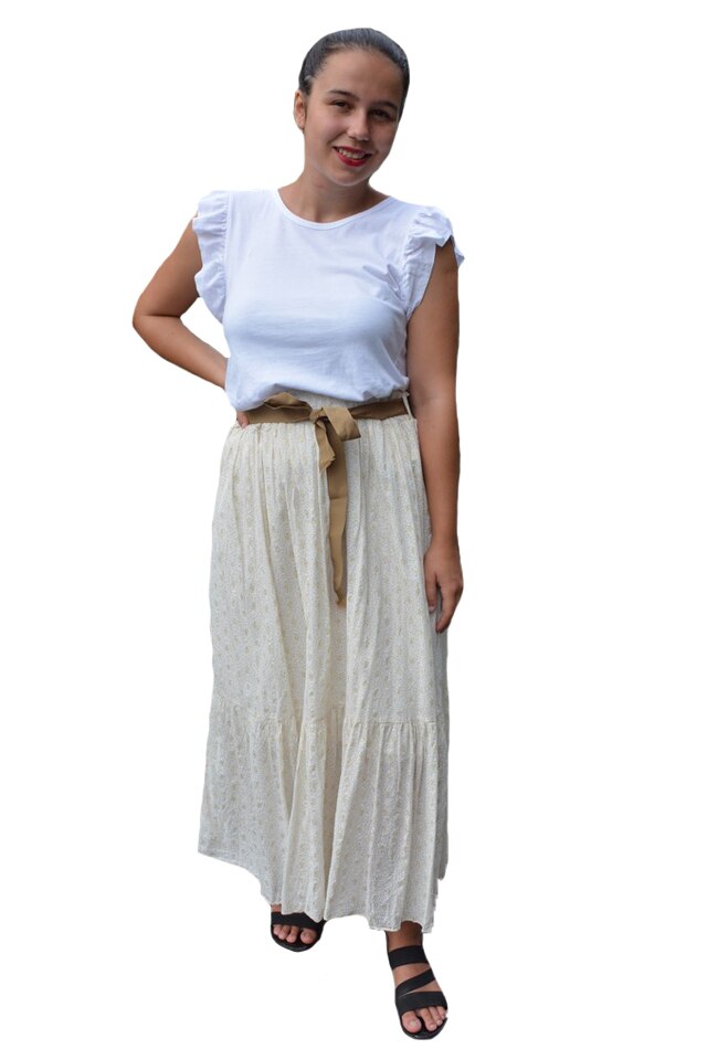 Fusta dama Karoline, lunga, cu model brodat, D&J Exclussive, Bej