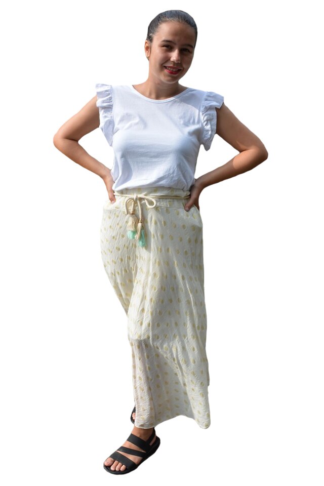 Fusta dama Alexandra, imprimeu cu buline aurii, D&J Exclussive,, Bej