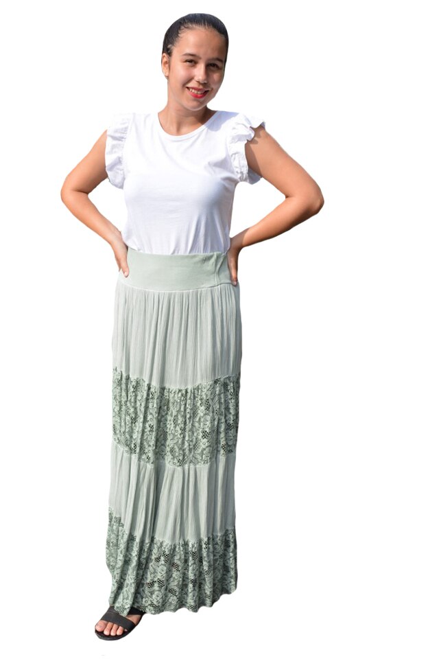 Fusta Roxana, cu insertii din dantela, D&J Exclussive, Verde