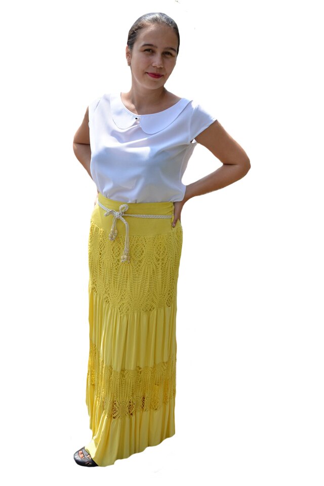 Fusta lunga Aiha, din bumbac, D&J Exclussive, Galben