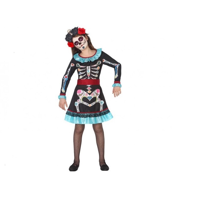 Costum Halloween fete schelet Day of the dead,10-12ani, Funny Party Shop