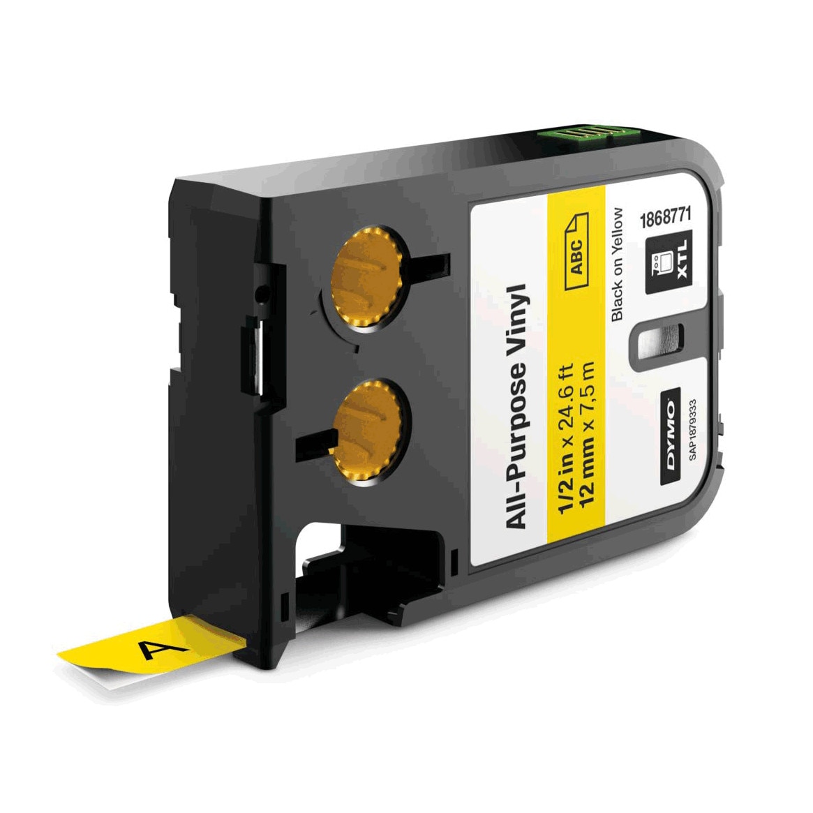 Etichete industriale autoadezive, DYMO XTL, vinil, 12mm x 7m, negru/galben, 1868771