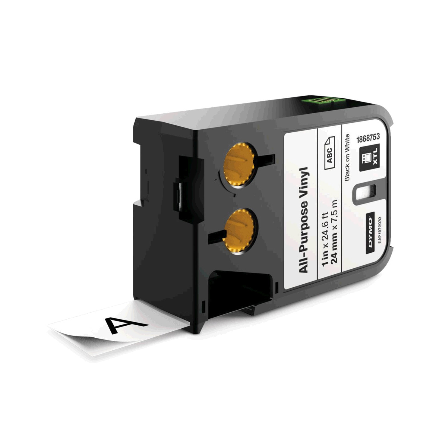 Etichete autoadezive, DYMO 1868753 XTL, vinil, 24mm x 7m, negru/alb