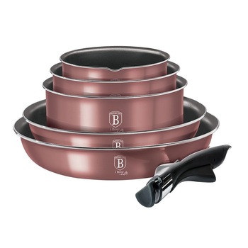 Set de oale si tigai 12 piese, Berlinger Haus BH-6104, cu maner detasabil, culoare I Rose Set de oale si tigai 12 piese, Berlinger Haus BH-6104, cu maner detasabil, culoare I Rose