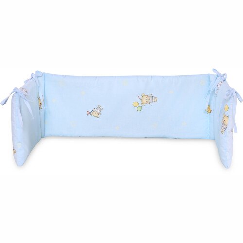Protectie Lorelli Laterala Pat, 140 x 27 cm, Bumbac Ranforce, Bear Party Blue