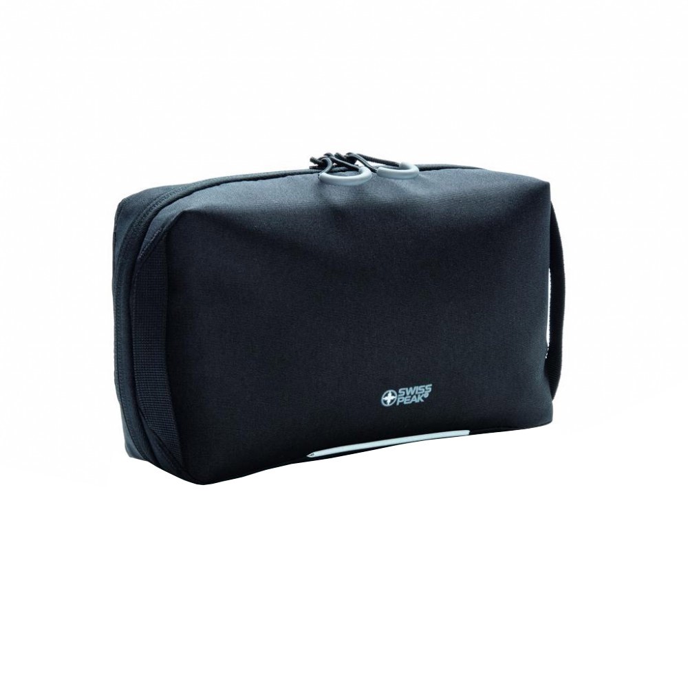 Geanta pentru accesorii, fara PVC, Swiss Peak by AleXer, JU006, poliester, negru, breloc inclus