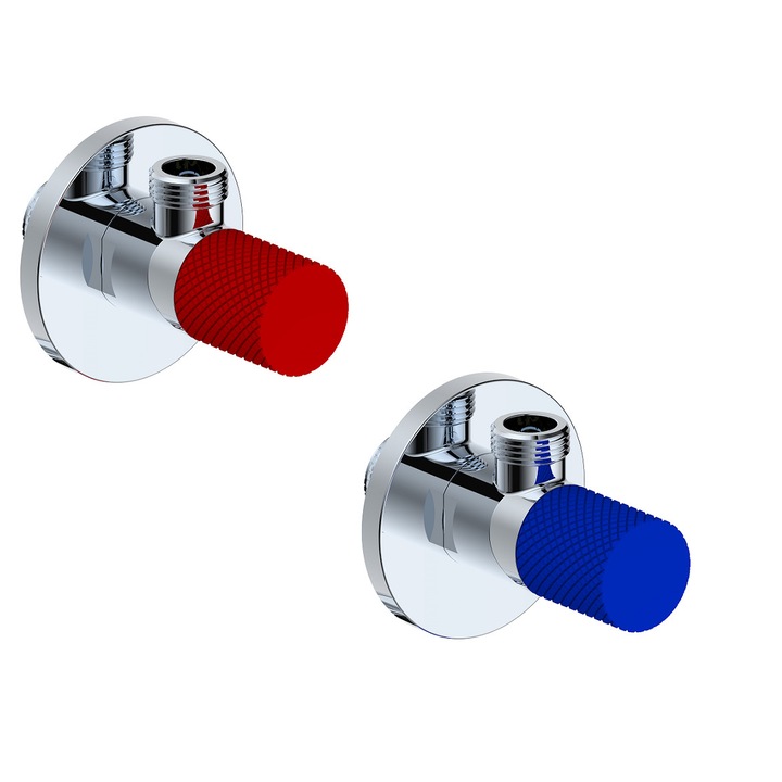 Set robineti coltar, Kruger, 2 bucati, rosu-albastru, 1/2"-1/2", din alama