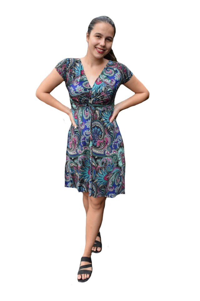 Rochie Eleonor cu imprimeu abstract, D&J Exclussive,albastru, Albastru