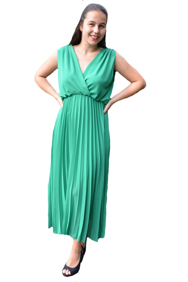 Rochie de vara Genisee, cu imprimeu animal, D&J Exclussive, Verde