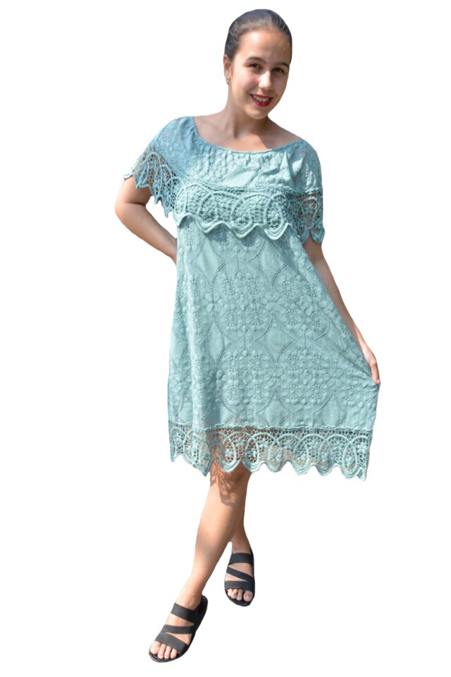 Rochie Julia, din bumbac, cu broderie si dantela, D&J Exclussive, Verde