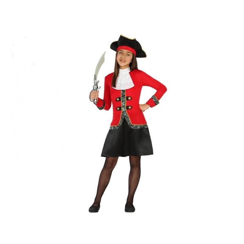 Costum carnaval fete Pirata cu palarie, rosu, 3-4ani, Funny Party Shop