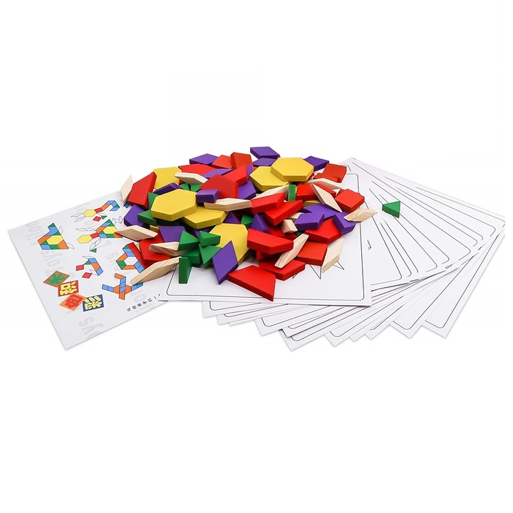 Образователна игра, Дървен танграм, азиатска игра с 250 разноцветни геометрични фигури
