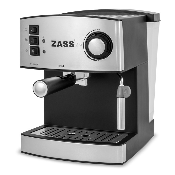Espressor manual Zass ZEM 04, 850 W, 1.6 L, 15 bar, Argintiu