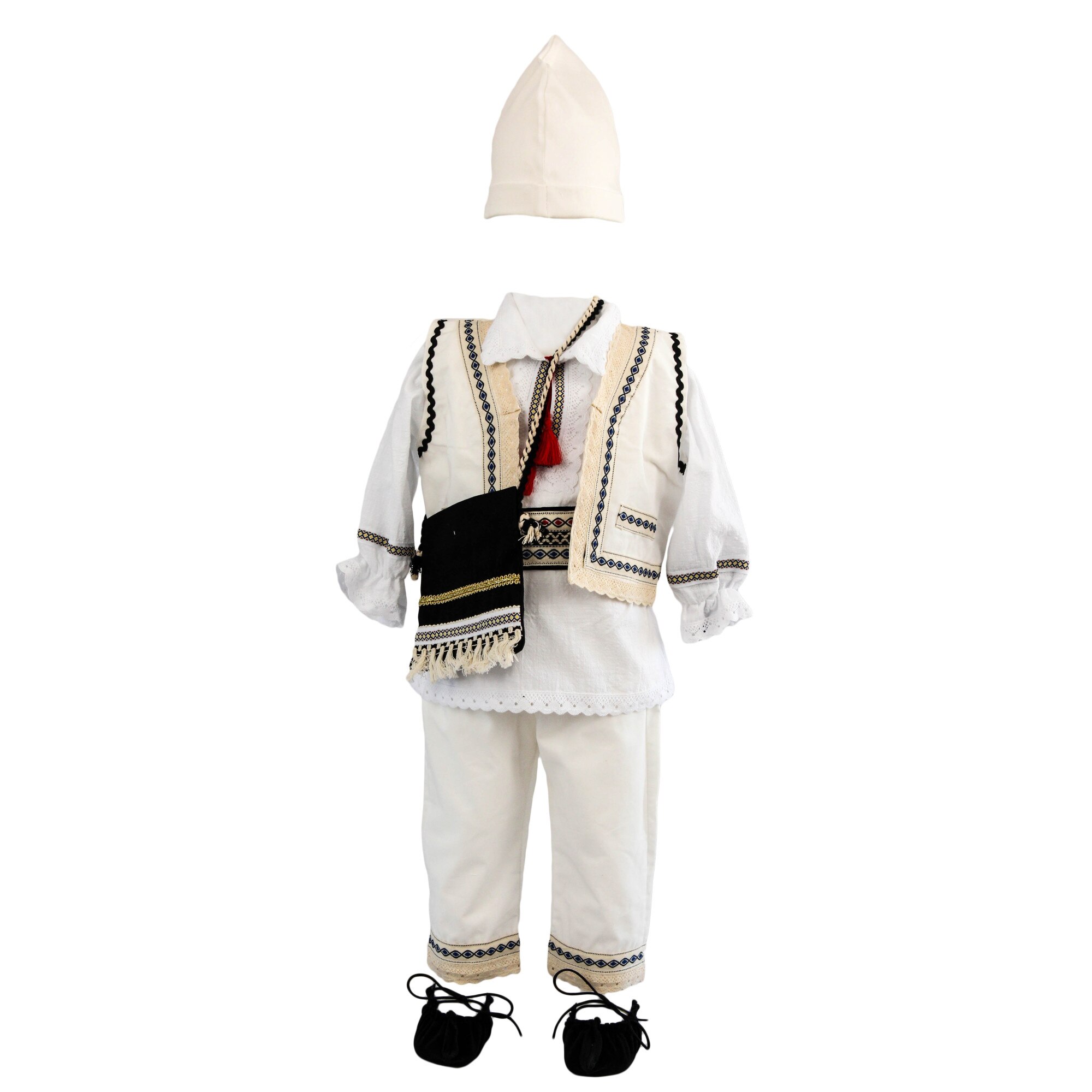 Costum botez traditional, model Ion, culoare alb-bleumarin, varsta 3-6 luni