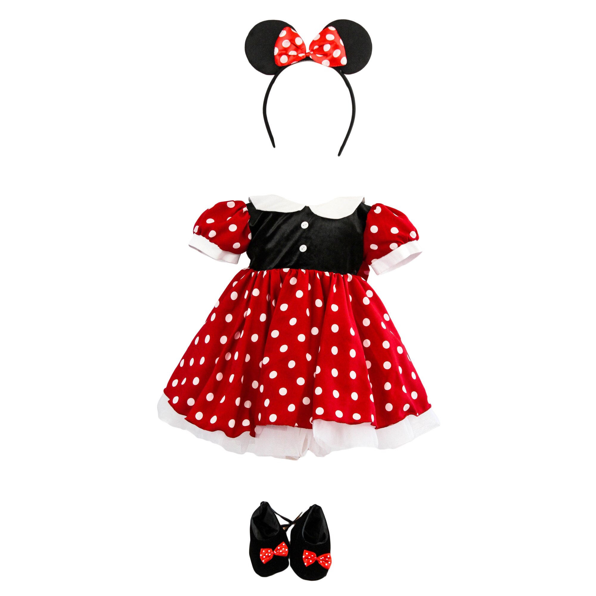 Rochie botez, model Minnie, culoare rosie, varsta 0-3 luni